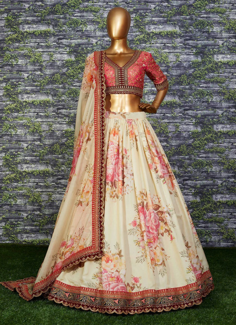 Ethnic Wear Organza Off White Embroidered Lehenga Choli - Image 3