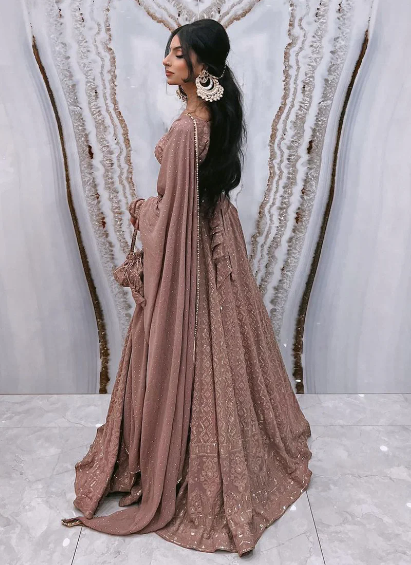 Georgette Lucknowi Sequence Work Rosy Brown Lehenga Choli - Image 3
