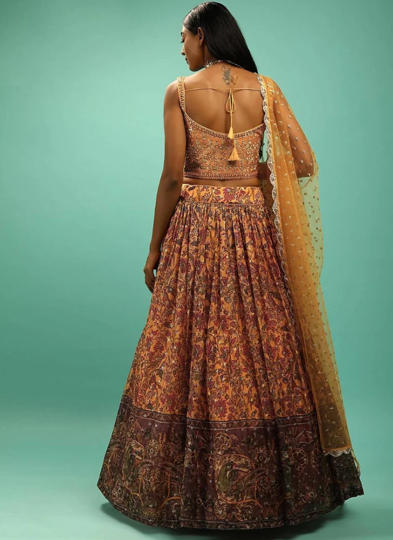 Haldi Special Chinon Silk Yellow Wedding Lehenga Design - Image 3