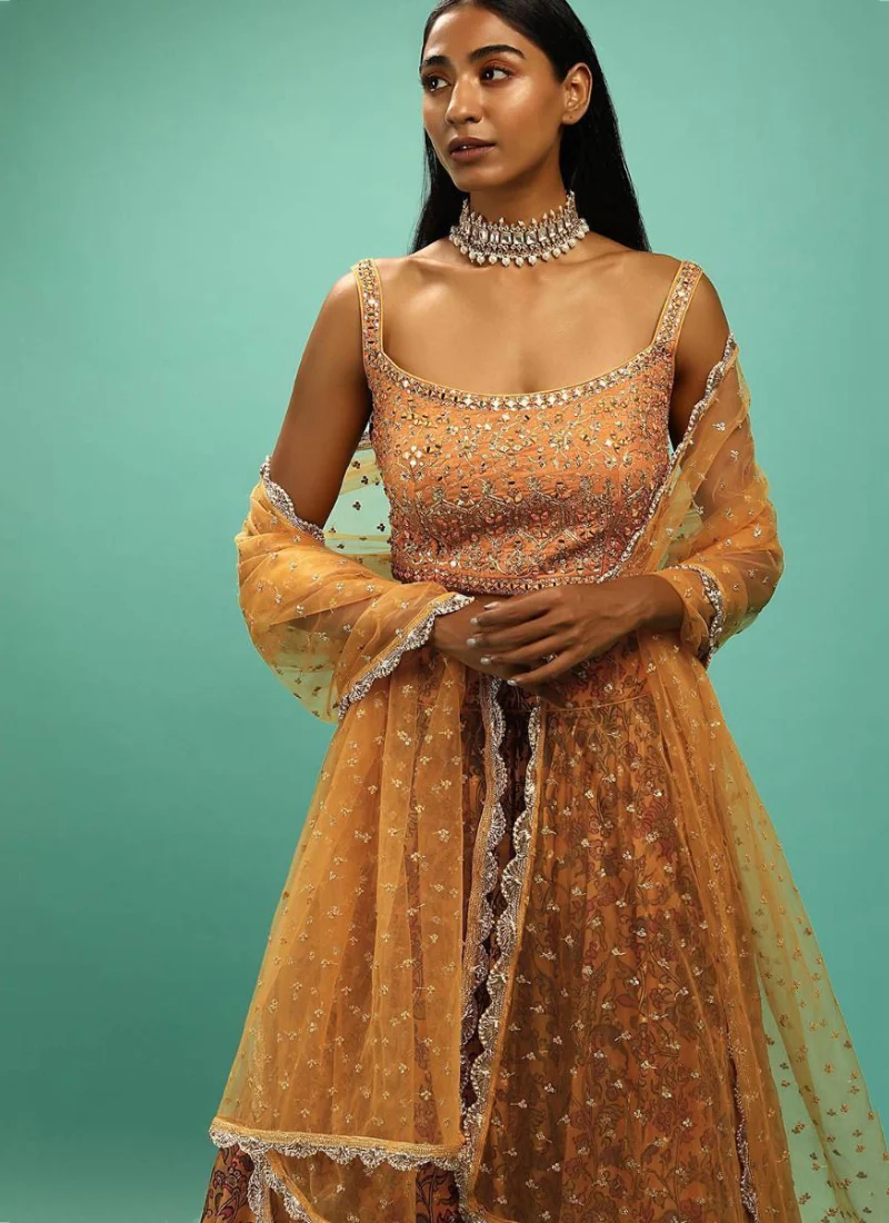 Haldi Special Chinon Silk Yellow Wedding Lehenga Design - Image 4
