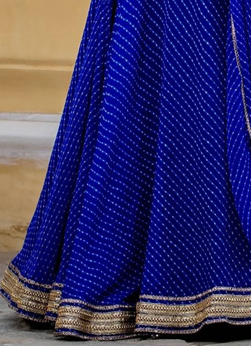 Royal Blue Leheriya Print Gota Patti Border Georgette Lehenga - Image 5
