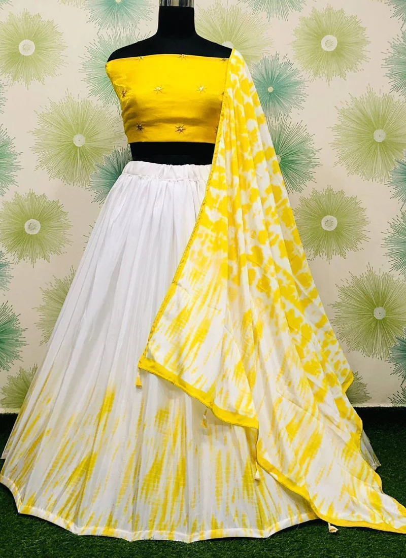Simple Haldi Function Chinon Digital Printed Lehenga Choli - Image 3