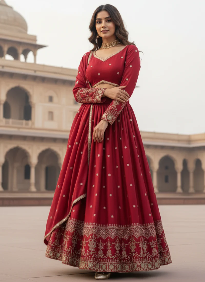 Wonderful Maroon Japan Satin Sequence Embroidered Work Lehenga Choli - Image 3
