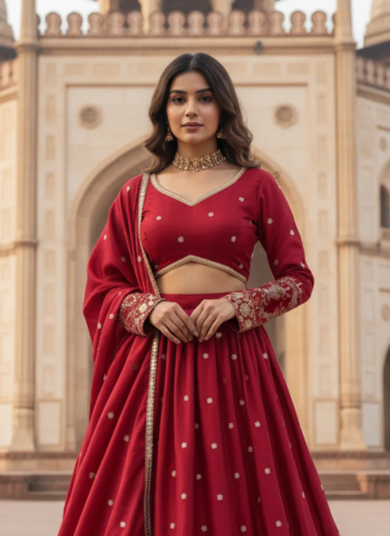Wonderful Maroon Japan Satin Sequence Embroidered Work Lehenga Choli - Image 4