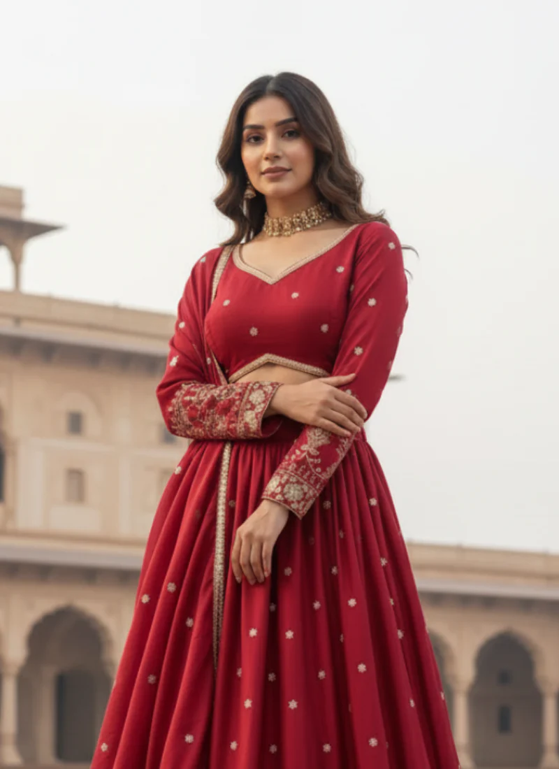 Wonderful Maroon Japan Satin Sequence Embroidered Work Lehenga Choli - Image 6