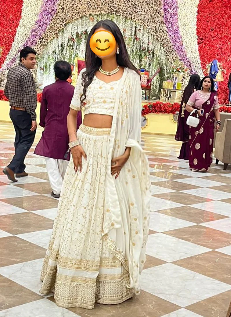 Zari Sequence Embroidered Georgette White Lehenga Choli - Image 8